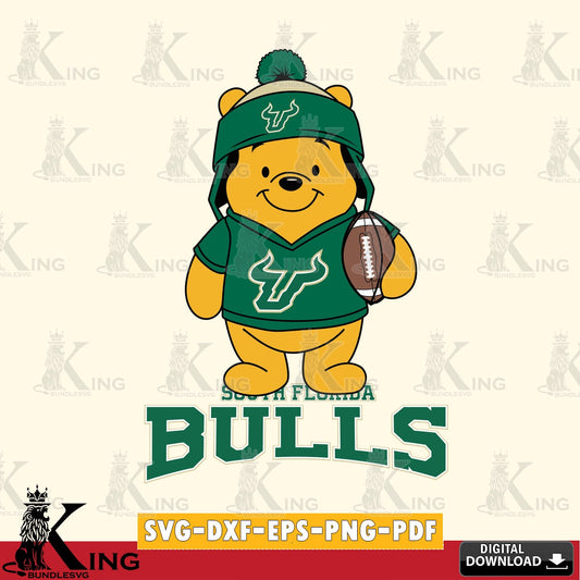 Hand-drawn style art of South Florida Bulls Winnie the Pooh player in football, a digital download for Cricut Maker and paper