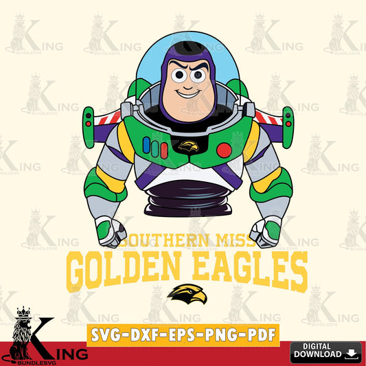 High-quality graphic of Southern Miss Golden Eagles Buzz Lightyear Football, SVG cut file for personalized gifts and laser