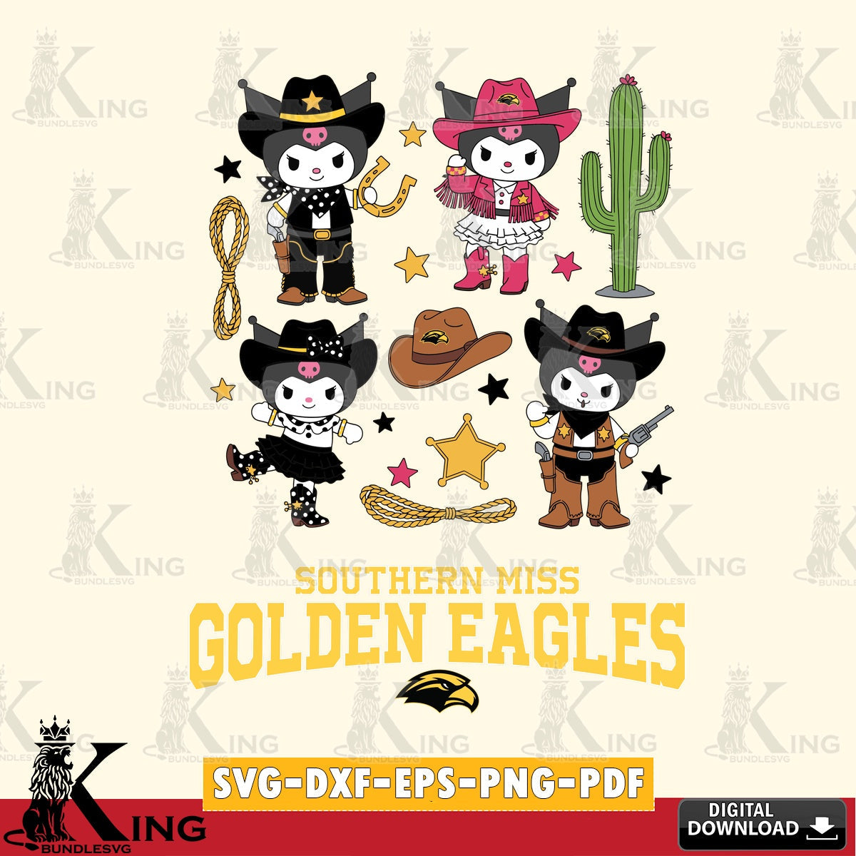 Southern Miss Golden Eagles Kuromi Cowboy Western SVG file, Cricut, Cut file  , Digital Download , Instant Download, Sanrio svg, Clipart