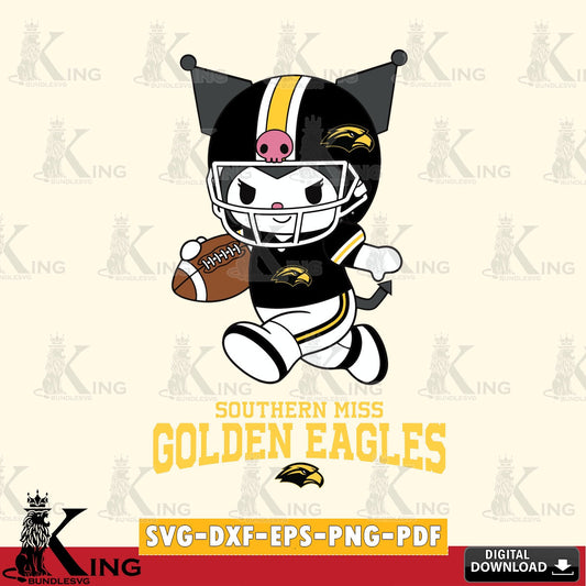 Southern Miss Golden Eagles Kuromi Football Run SVG file, Cricut, Cut file  , Digital Download , Instant Download, Sanrio svg, Clipart