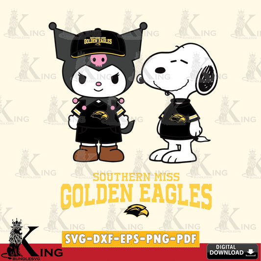 Southern Miss Golden Eagles Kuromi Snoopy Football SVG file, Cricut, Cut file  , Digital Download , Instant Download, Sanrio svg, Clipart