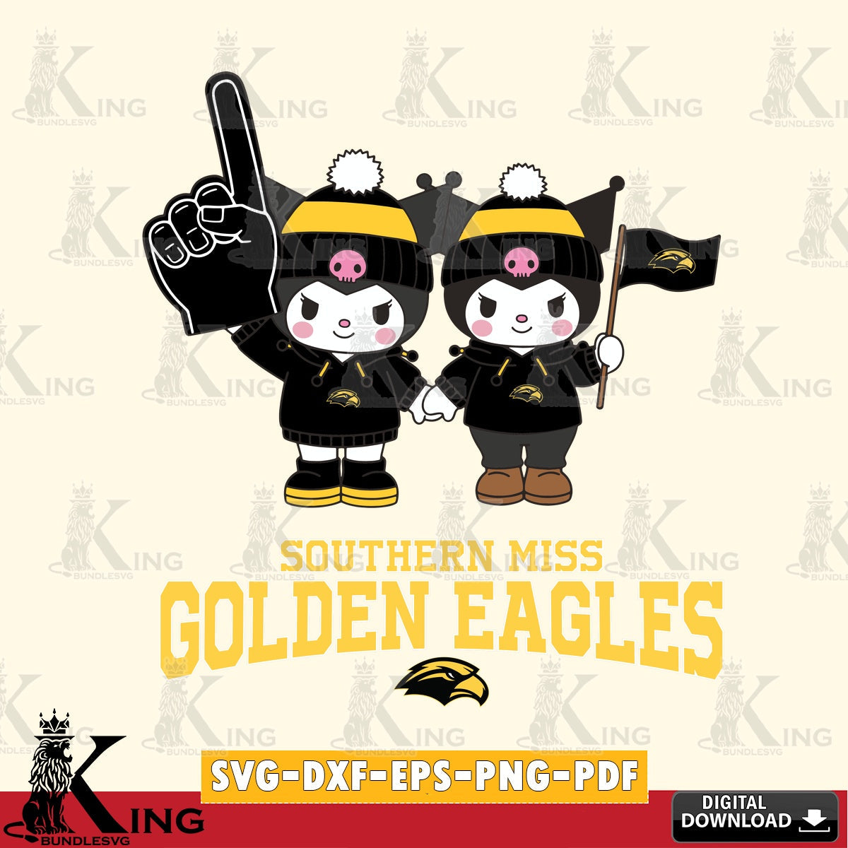 Southern Miss Golden Eagles Kuromi rugby Fan SVG file, Cricut, Cut file  , Digital Download , Instant Download, Sanrio svg, Clipart