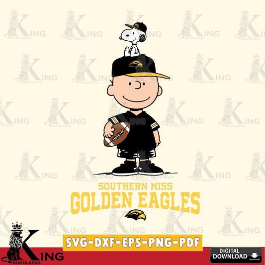 Southern Miss Golden Eagles Peanuts Football Rugby SVG, Cricut, Cut file  , Digital Download , Instant Download, Peanuts svg, NCAA svg, Football svg, Sport svg