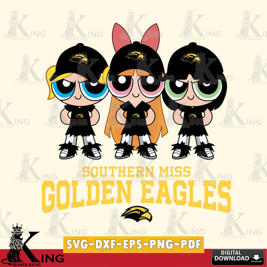 Custom design featuring Southern Miss Golden Eagles PowerPuff Girls Football, cut file ideal for vinyl projects and T-shirt