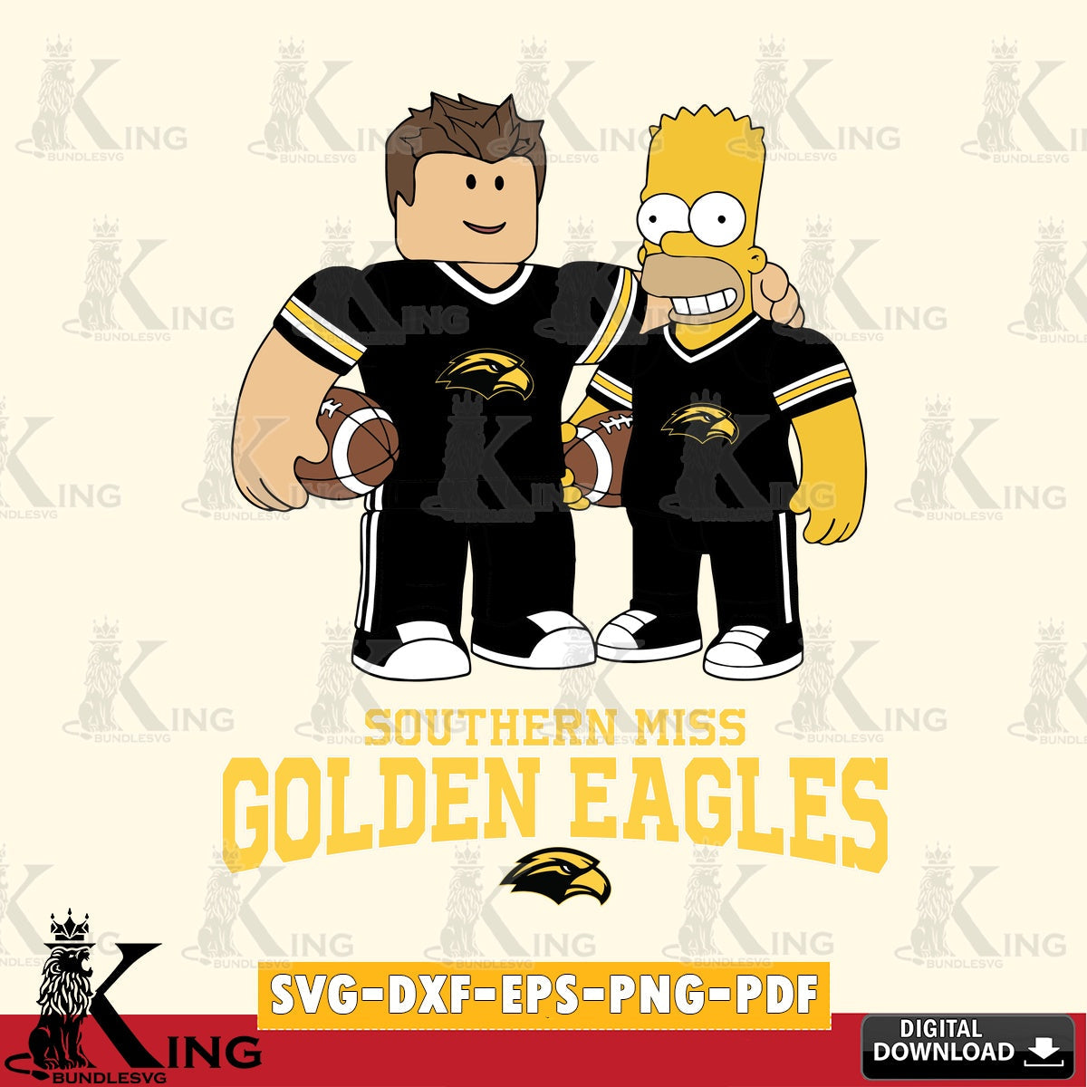 Southern Miss Golden Eagles Roblox & Homer Simpson Football SVG file , NCAA Cricut,  File cut , Digital Download , PDF File