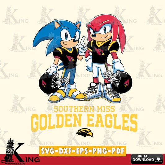 Detailed illustration of Southern Miss Golden Eagles Sonic and Knuckles Football vector illustration for POD merchandise and