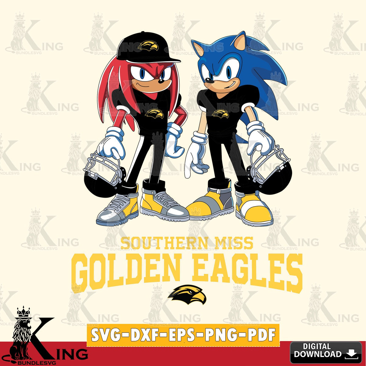 Artistic drawing of Southern Miss Golden Eagles Sonic And Knuckles football player as a digital file for silhouette cameo and