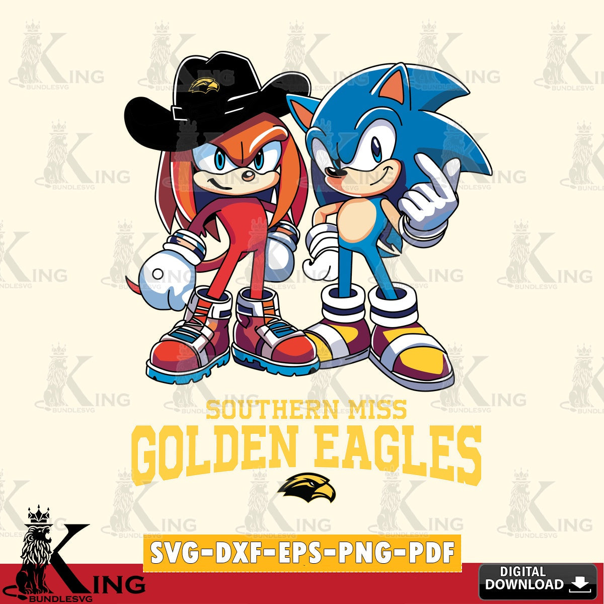Southern Miss Golden Eagles Sonic & Knuckles Football Mascot SVG file, Vector , Digital Download , PDF File , Instant Download