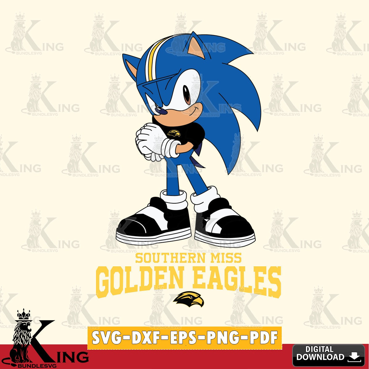Southern Miss Golden Eagles Sonic cute Football SVG file, Vector , Digital Download , PDF File , Instant Download