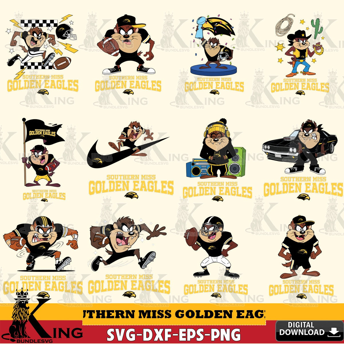 Southern Miss Golden Eagles Taz Football NCAA Bundle SVG file, Cut file  , Digital Download , Instant Download, Taz svg, NCAA svg