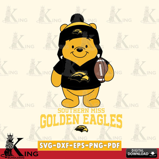 Custom design featuring Southern Miss Golden Eagles Winnie the Pooh player Football, PNG clipart for sublimation printing and