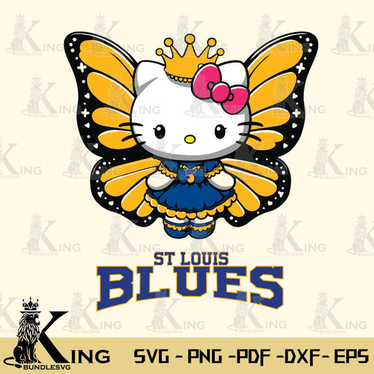 St Louis Blues Kitty Wings & Flowers Svg Eps Dxf Png File, Digital Download