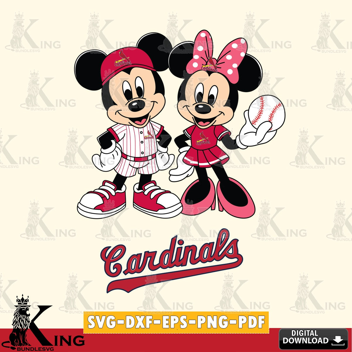 St Louis Cardinals Baseball Mickey Minnie Mouse SVG file , For Cricut,  File cut , Digital Download , PDF File, Cut Files