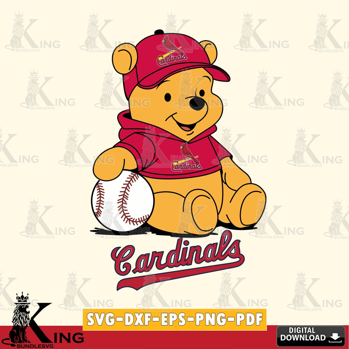 Printable art of St Louis Cardinals Baseball Star Teddy, digital file for silhouette cameo and cricut projects