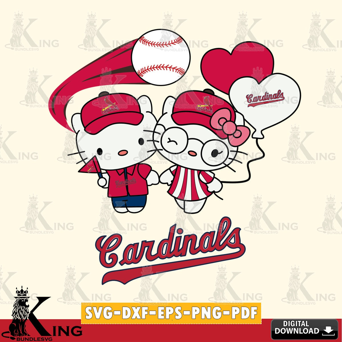 Huge collection of St Louis Cardinals Hello Kitty baseball couple SVG PNG files perfect for Cricut and Silhouette cutting