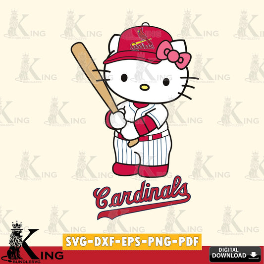 Variety pack of St Louis Cardinals Hello Kitty baseball batter PNG clipart for sublimation printing and graphic design