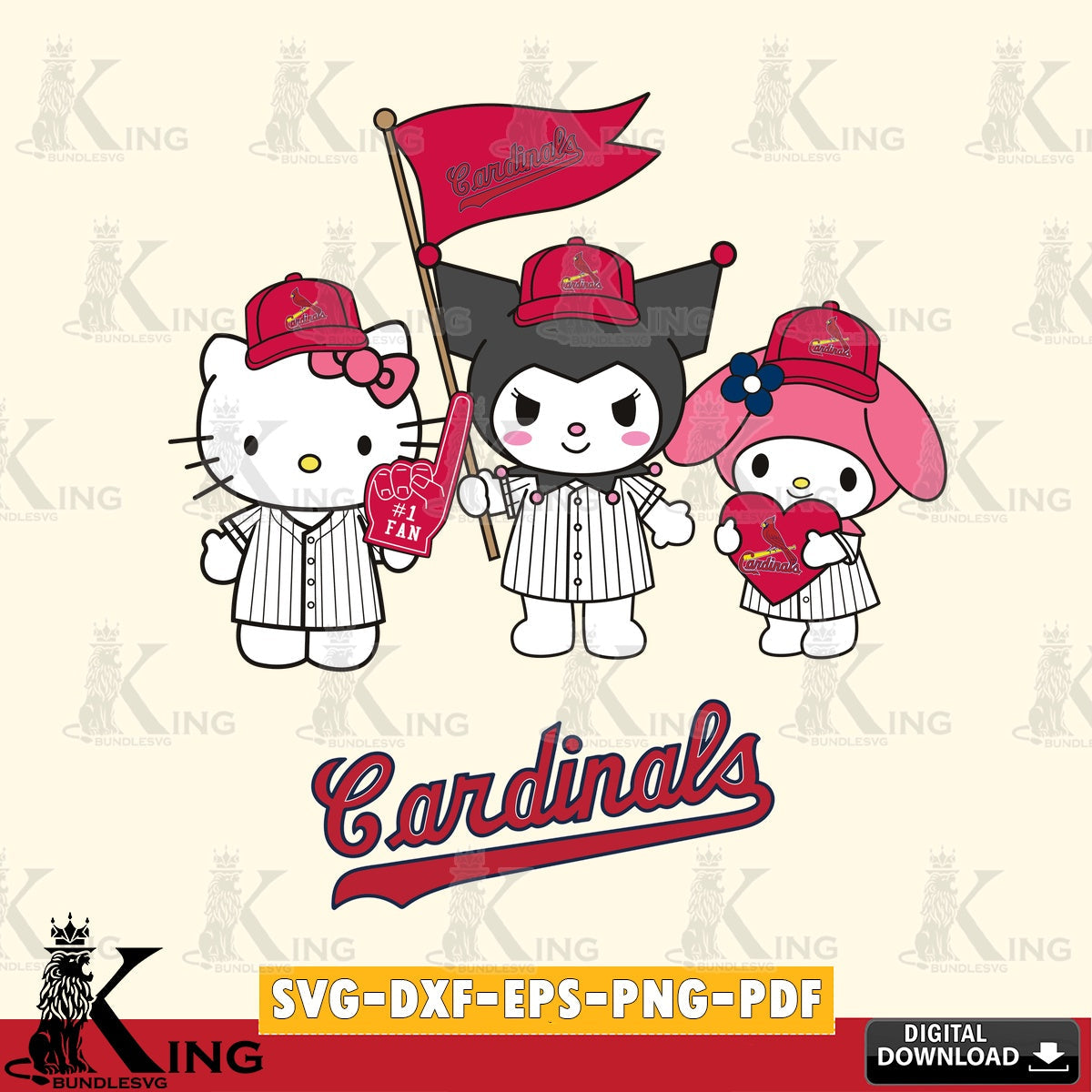 Stylish representation of St Louis Cardinals Kawaii friends Baseball, SVG PNG files perfect for Cricut and Silhouette cutting.