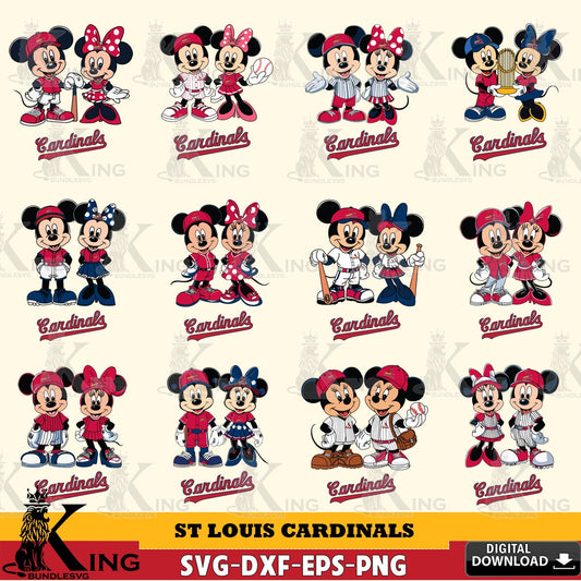 St Louis Cardinals Mickey Minnie Baseball Player MLB Bundle SVG file , For Cricut,  File cut , Digital Download , PDF File, Cut Files