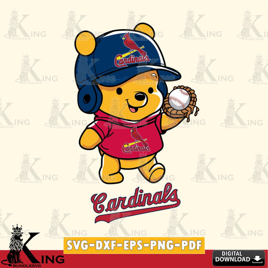 Printable art of St Louis Cardinals Pooh Bear Baseball PNG clipart for sublimation printing and graphic design