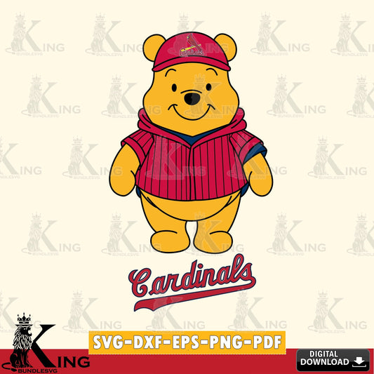 Detailed illustration of St Louis Cardinals Pooh Bear baseball mascot PNG clipart for sublimation printing and graphic design