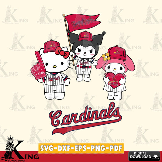 Digital download featuring St Louis Cardinals Sanrio Squad Cute, a high-quality vector for DIY scrapbooking and home decor.