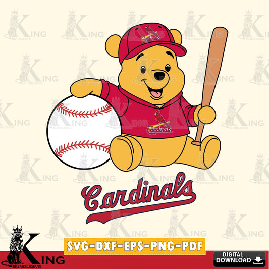 Modern graphic depicting St Louis Cardinals Winnie the Pooh baseball star player crafting file for iron-on transfer and vinyl