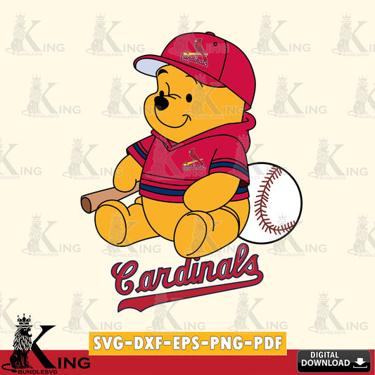Artistic drawing of St Louis Cardinals Winnie the Pooh baseball, versatile clip art for stickers, decals, and mugs.