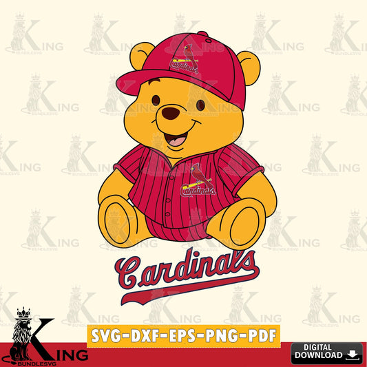 Printable art of St Louis Cardinals Winnie the Pooh Cute Baseball SVG PNG files perfect for Cricut and Silhouette cutting