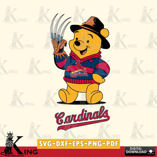 Unique artwork depicting St Louis Cardinals Winnie the Pooh Freddy Krueger baseball vector art for engraving, cutting, and
