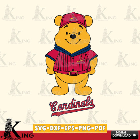 Artistic drawing of St Louis Cardinals Winnie the Pooh Game Day, high-quality vector for DIY scrapbooking and home decor
