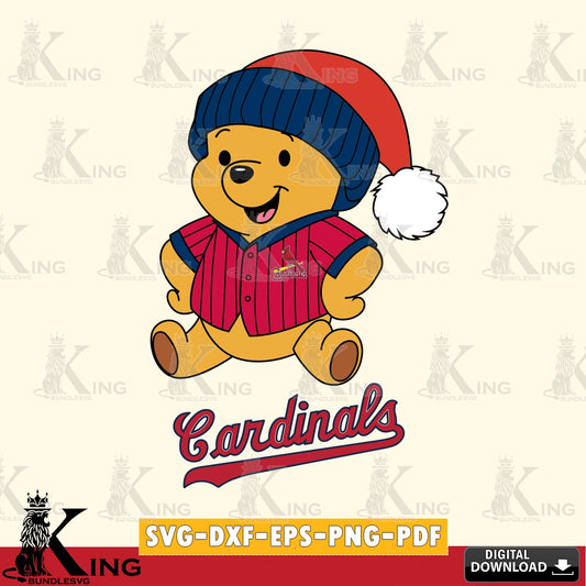 Hand-drawn style art of St Louis Cardinals Winnie the Pooh playing ball SVG PNG design suitable for Glowforge and laser cutting