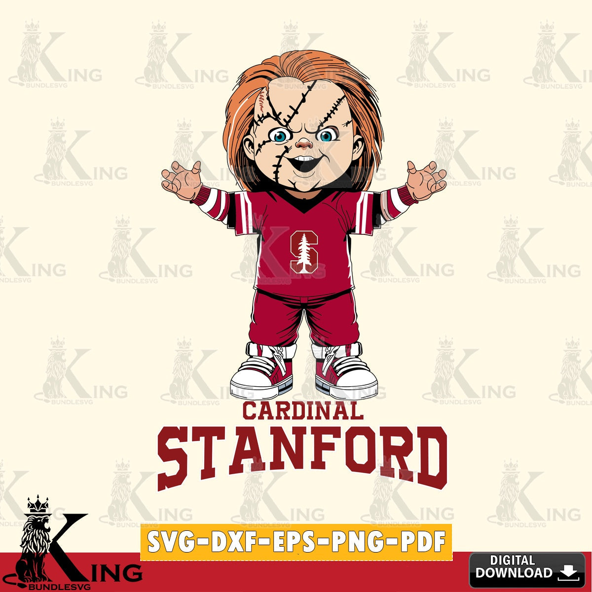 Unique artwork depicting Stanford Cardinal Chucky Football, a crafting file for iron-on transfer and vinyl decals