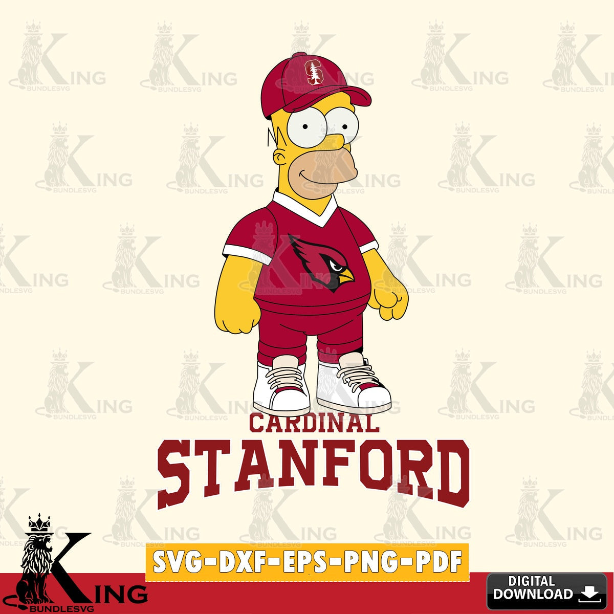 Stylish representation of Stanford Cardinal Homer Simpson Football, NCAA file cut, SVG PNG files perfect for Cricut and