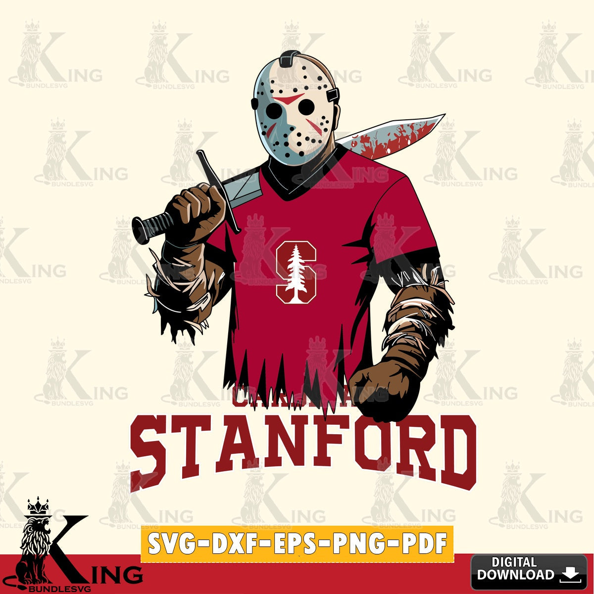 Stylish representation of Stanford Cardinal Jason Voorhees football, NCAA, vector illustration for POD merchandise and apparel
