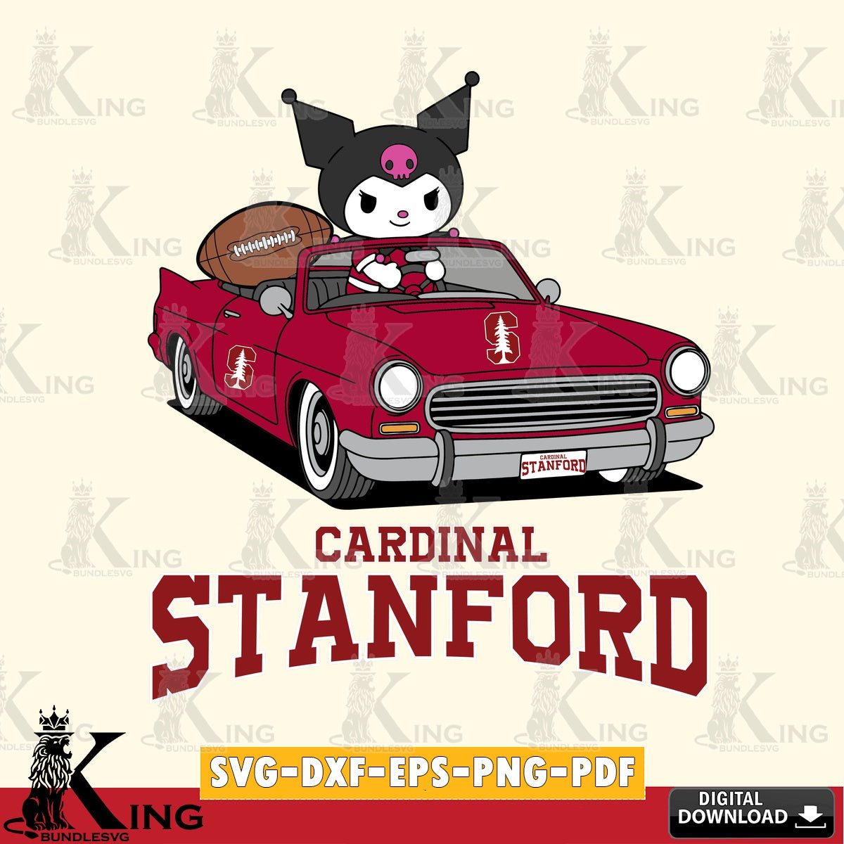 Stanford Cardinal Kuromi Car Football Game SVG file, Cricut, Cut file  , Digital Download , Instant Download, Sanrio svg, Clipart