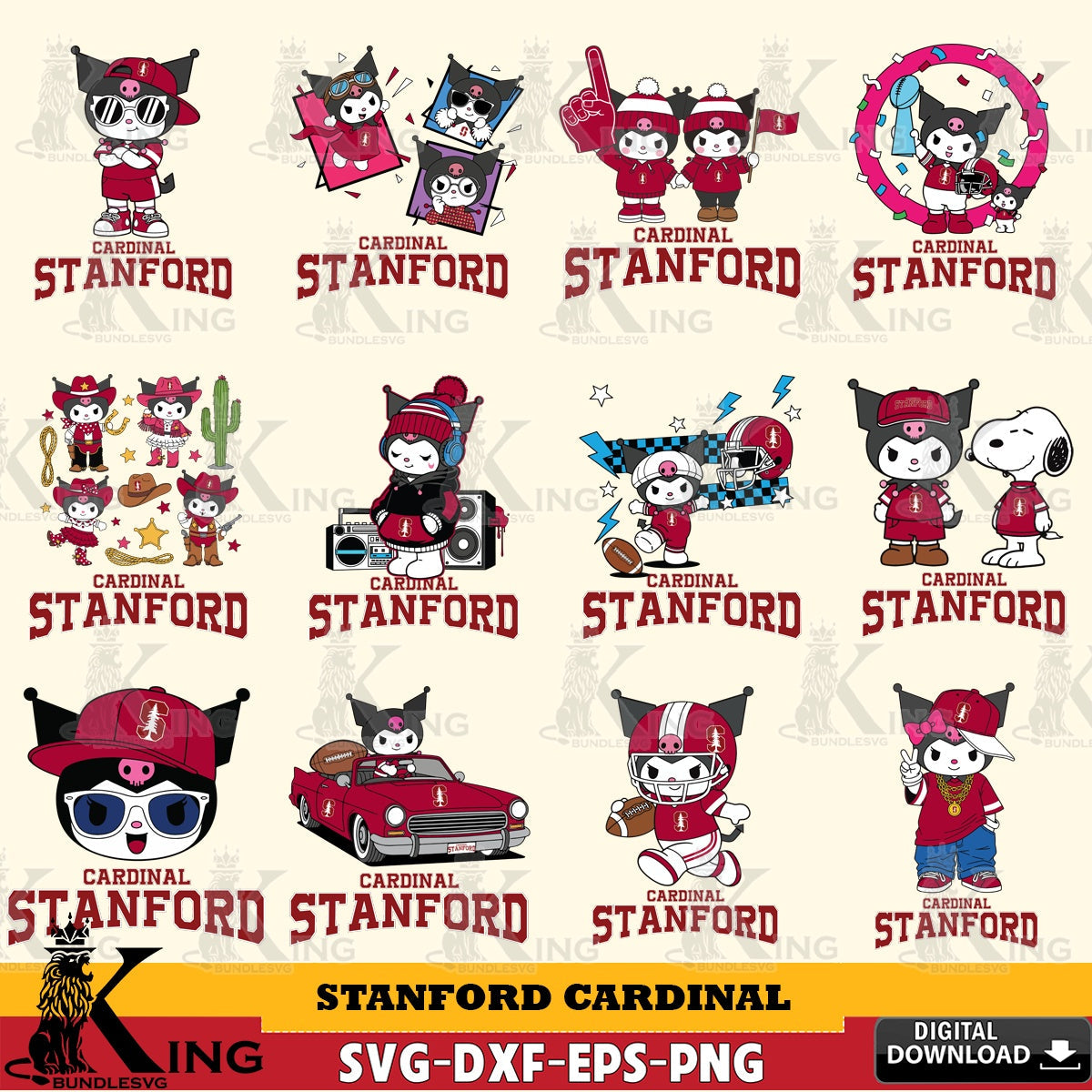 Stanford Cardinal Kuromi Football Jersey NCAA Bundle SVG file, Cricut, Cut file  , Digital Download , Instant Download, Sanrio svg, Clipart