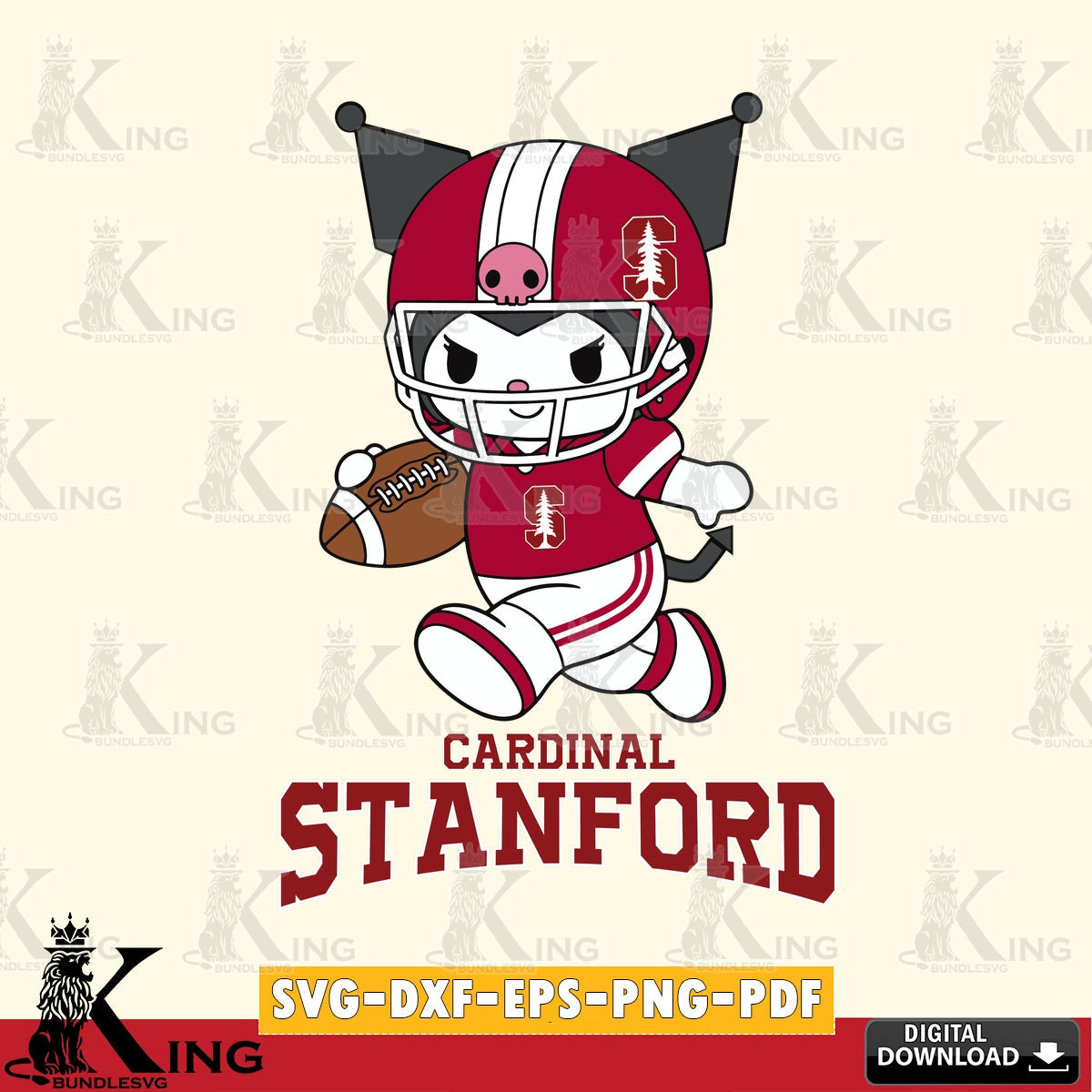 Stanford Cardinal Kuromi Football Run SVG file, Cricut, Cut file  , Digital Download , Instant Download, Sanrio svg, Clipart