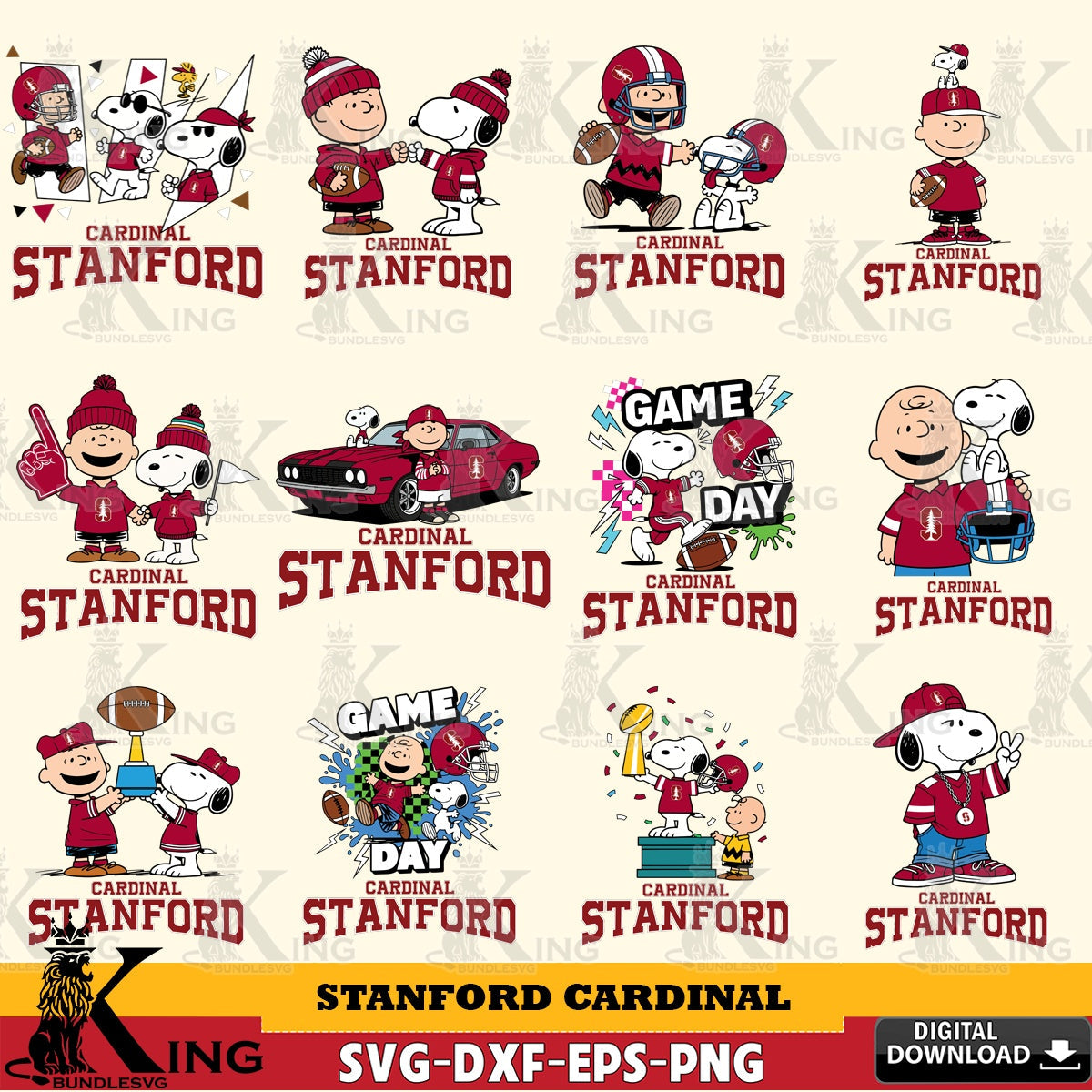 Stanford Cardinal Peanuts Football NCAA Bundle SVG, Cricut, Cut file  , Digital Download , Instant Download, Peanuts svg, NCAA svg, Football svg, Sport svg