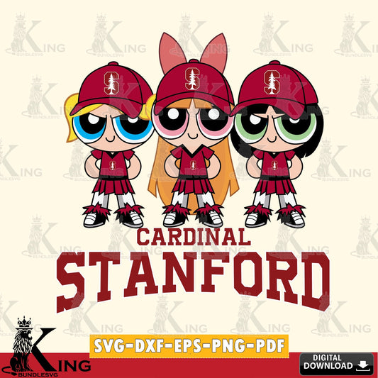 Unique artwork depicting Stanford Cardinal PowerPuff Girls football, vector illustration for POD merchandise and apparel