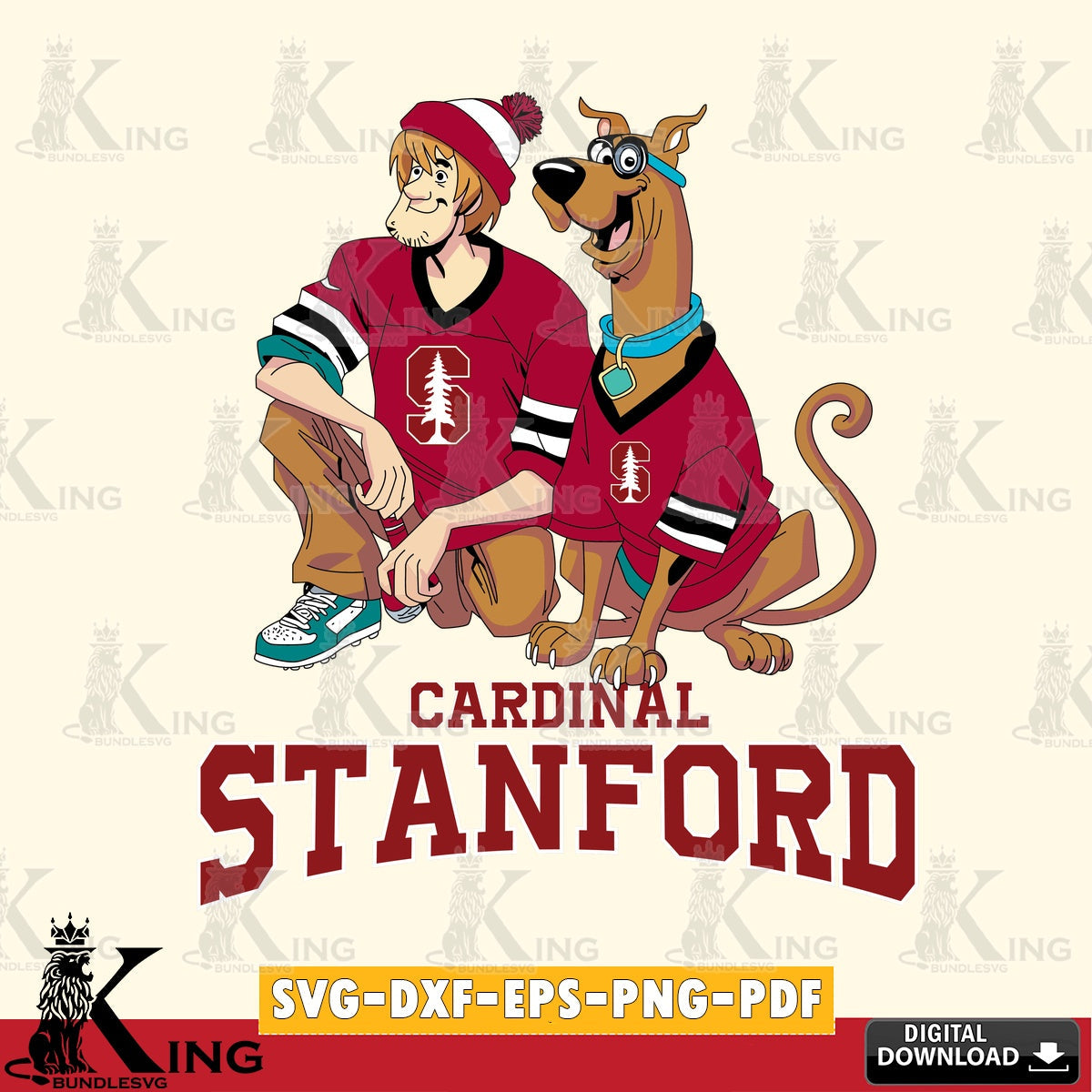 Stylish representation of Stanford Cardinal Shaggy and Scooby Doo football, a digital clipart compatible with laser engraving and