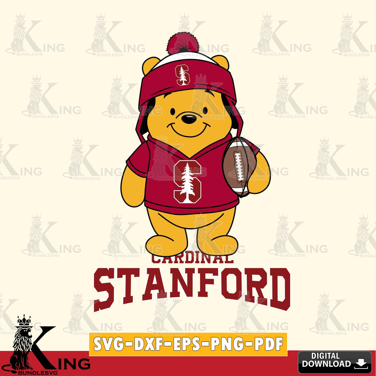Stylish representation of Stanford Cardinal Winnie the Pooh football player, a high-quality vector for DIY scrapbooking and home