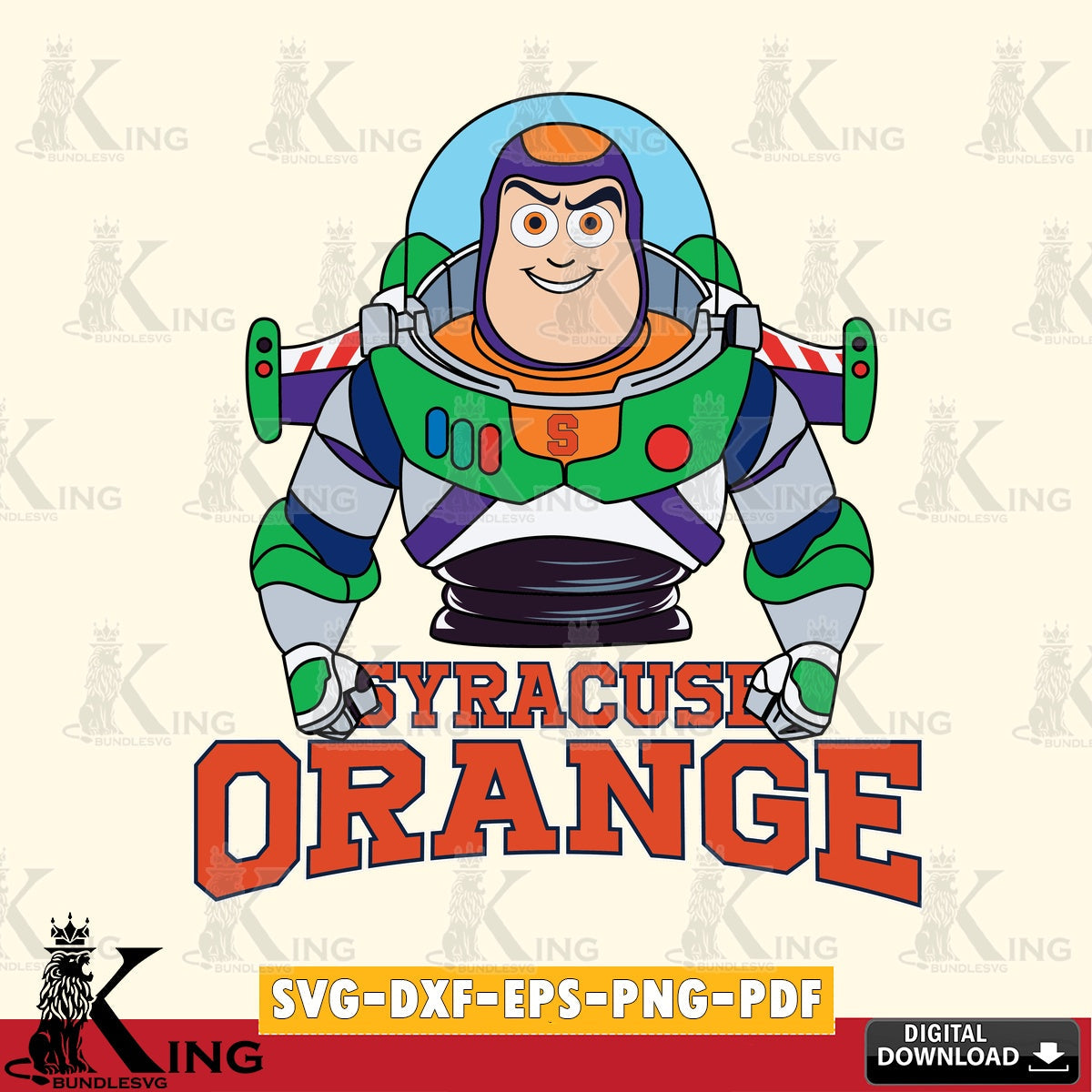 High-quality graphic of Syracuse Orange Buzz Lightyear Football, NCAA cut, SVG PNG design suitable for Glowforge and laser cutting