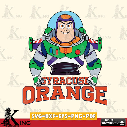 High-quality graphic of Syracuse Orange Buzz Lightyear Football, NCAA cut, SVG PNG design suitable for Glowforge and laser cutting