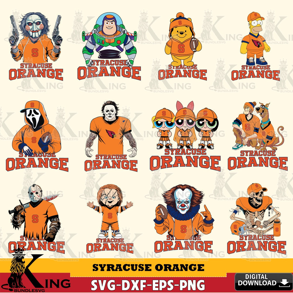 Giant set featuring Syracuse Orange Cartoon Football NCAA Bundle SVG cut file for personalized gifts and laser projects