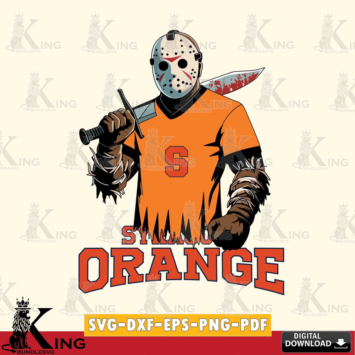 Digital download featuring Syracuse Orange Jason Voorhees football, a vector illustration for POD merchandise and apparel