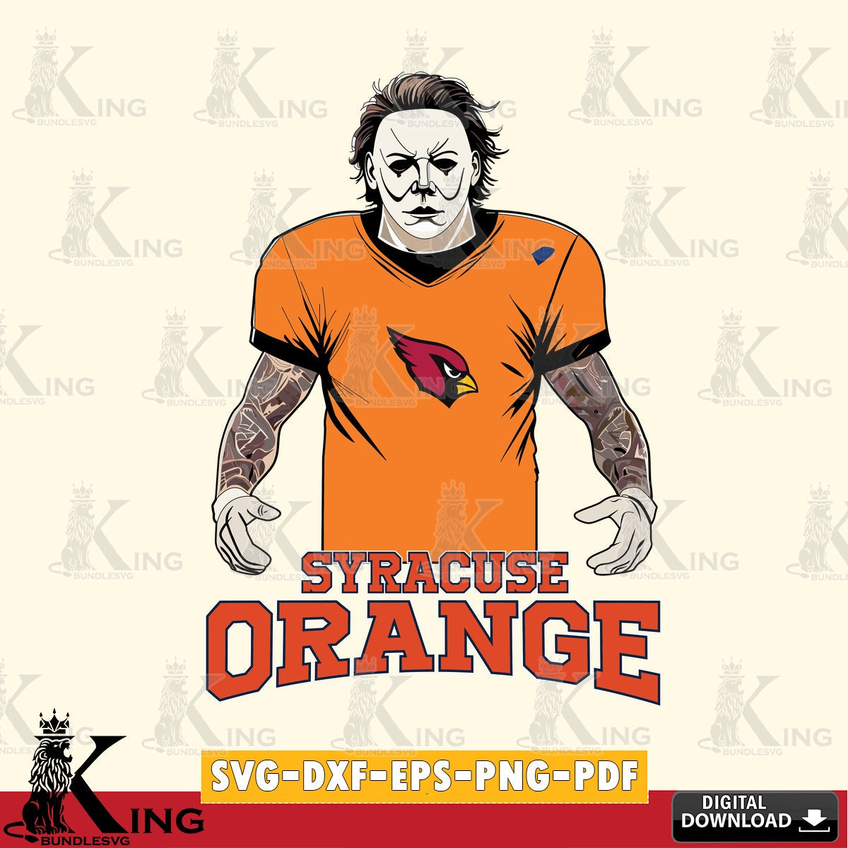Printable art of Syracuse Orange Michael Myers tattoo football, a digital download for Cricut Maker and paper crafts.
