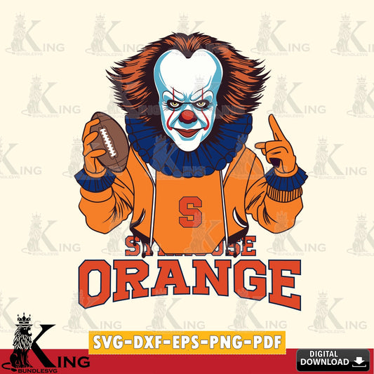 Creative design featuring a Syracuse Orange Pennywise football player, a digital download for Cricut Maker and paper crafts.