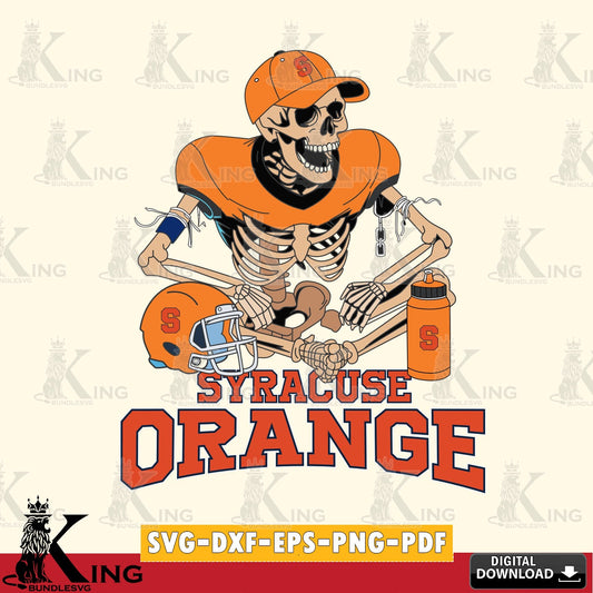 Vector design showing a Syracuse Orange skeleton player playing football, a high-quality vector for DIY scrapbooking and home