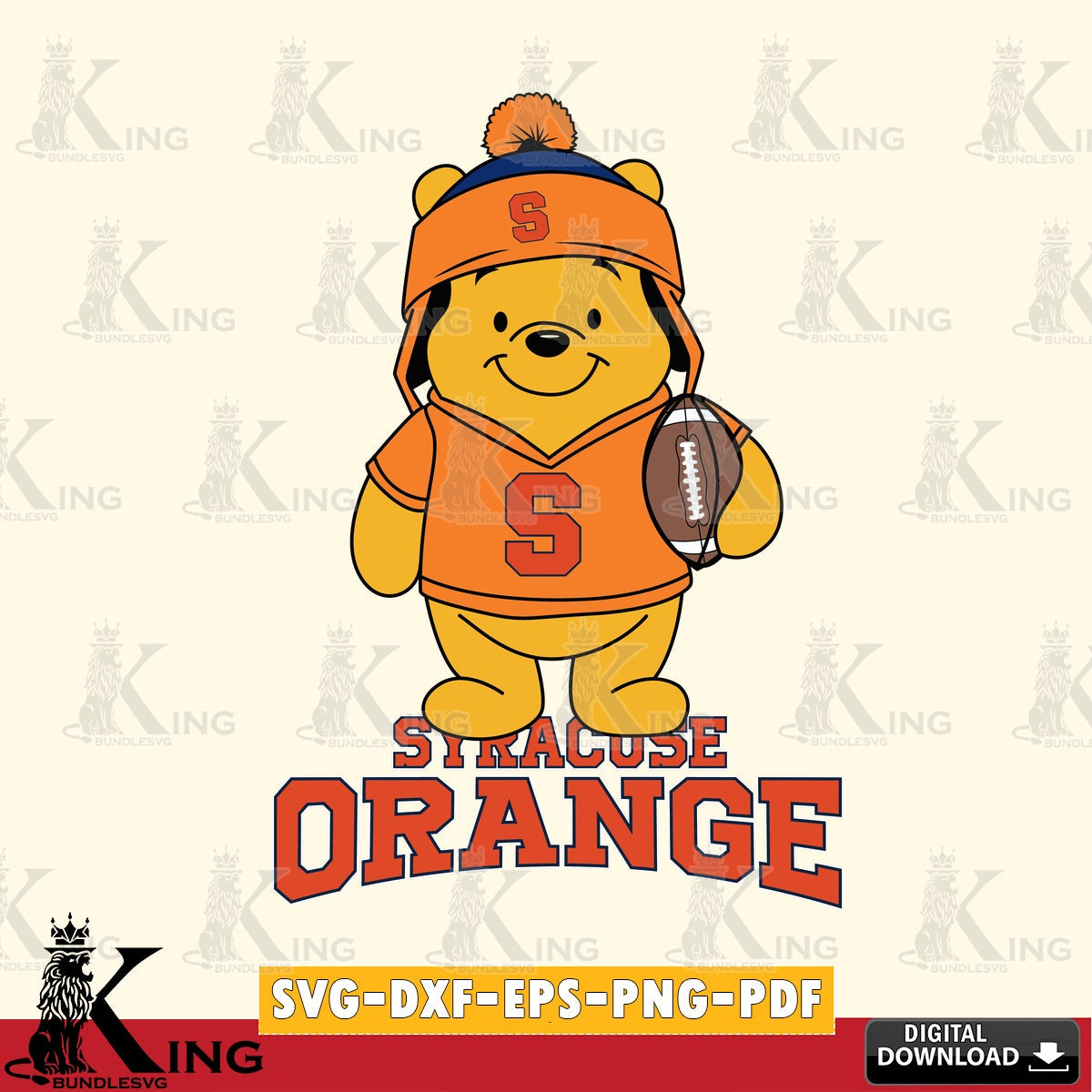 Digital download featuring a Syracuse Orange Winnie the Pooh football player, high-quality vector for DIY scrapbooking and home