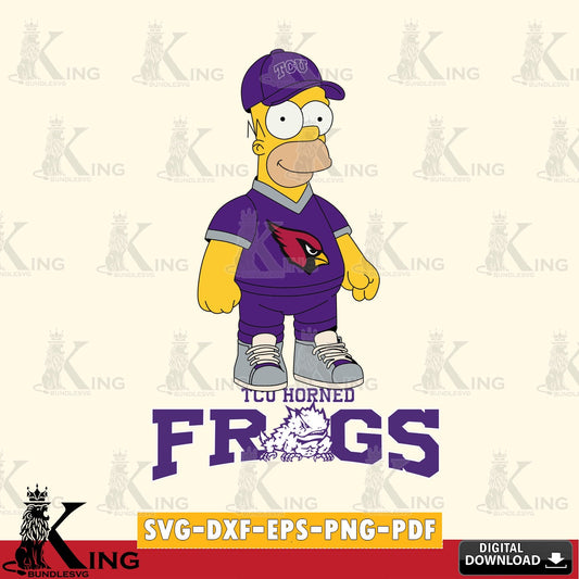 Digital download featuring TCU Horned Frogs Homer Simpson football PNG clipart for sublimation printing and graphic design.